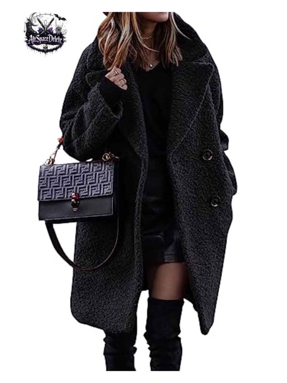 Faux Fur Sherpa Fleece Coat Notched Lapel Double Breasted Winter Jacket